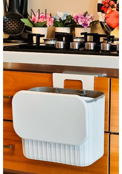 Makri Home Pratik Askılı Çöp Kovası- Beyaz- Çift Yönlü Kapaklı - 8 Litre Beyaz