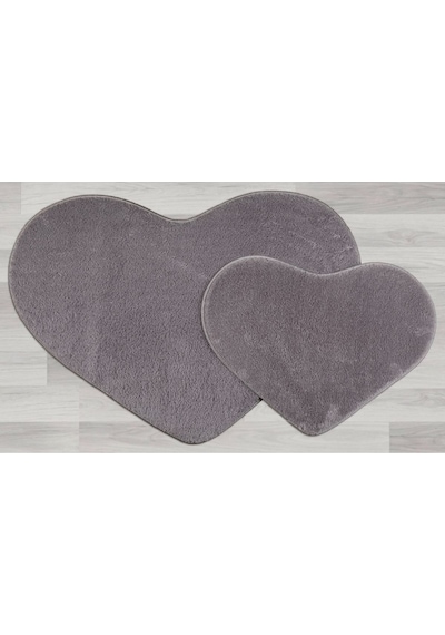 My Evilla Modern Dekoratif Halı Jel Kaymaz Taban Peluş Puffy Kalp (521795801) Gri