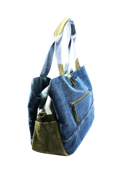 Biem Accessory Biem İndigo-haki Denim Salaş-retro Taş Trok Döşemeli Çok Gözlü Çanta Çok Renkli