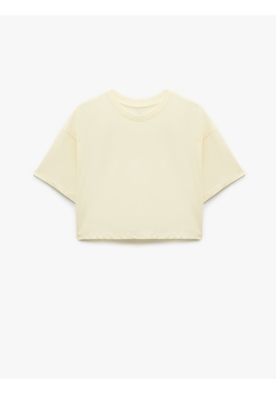 Koton Pamuklu Rahat Kesim Bisiklet Yaka Crop Spor Tişört Sarı 5sak10284nk