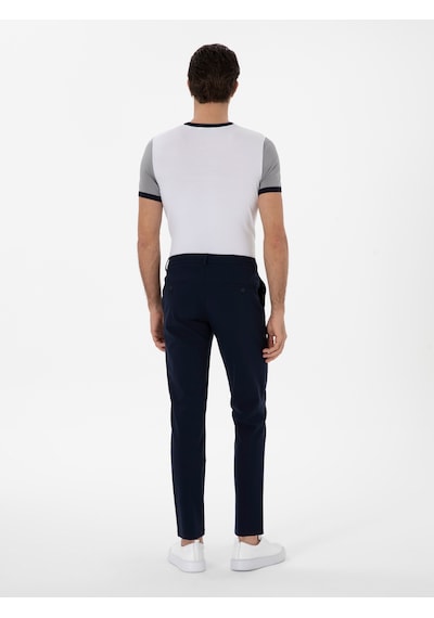 Cacharel Lacivert Slim Fit Beli Bağcıklı Esnek Klasik Pantolon