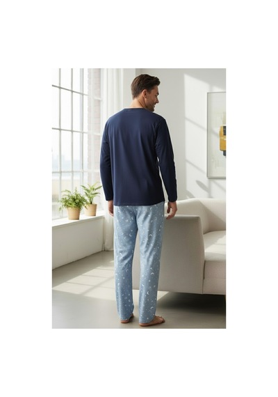 Siyah İnci Uzun Kollu Pamuklu Örme Pijama Takım 7972 Mayi Ay Yıldız