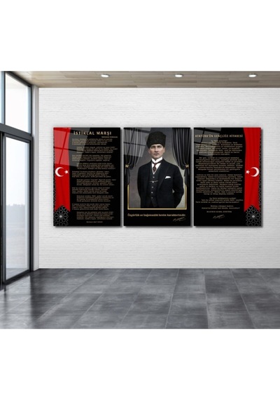 Atatürk Köşesi Triple Miyrem-cam Tablo