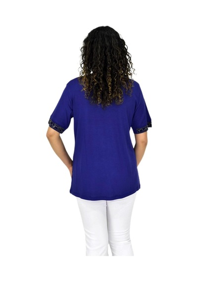 Caftan Kadın Kısa Kol Taşlı Bluz Bgl-st04709 Lacıvert
