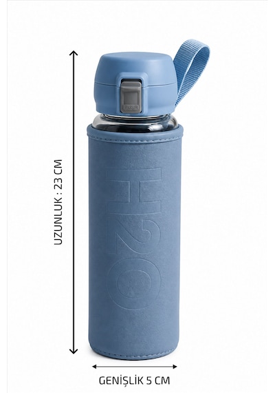 H2o Pastel Renk Kılıflı Kilit Kapaklı 500 Ml Cam Matara Sızdırmaz Ofis Ve Spor İçin Koruyucu Kılıflı Cam Suluk Mavi