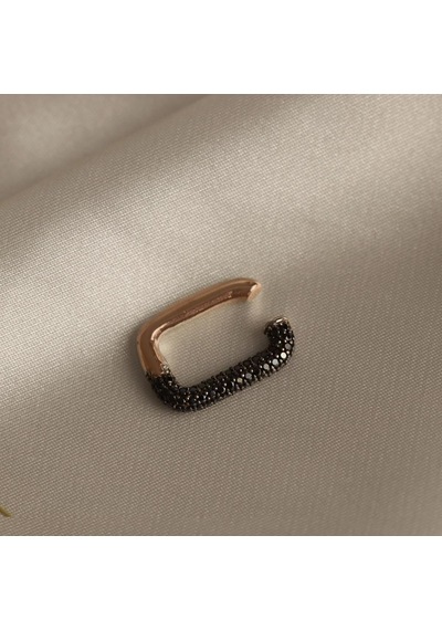Dikdörtgen Siyah Zirkon Taşlı Rose Gold Kaplama Gümüş Kıkırdak Küpe Gümüş