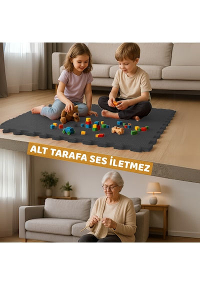 Tatami Zemin Çocuk Odası Halı Ses Yalıtımlı Karo Mat Siyah 50cm