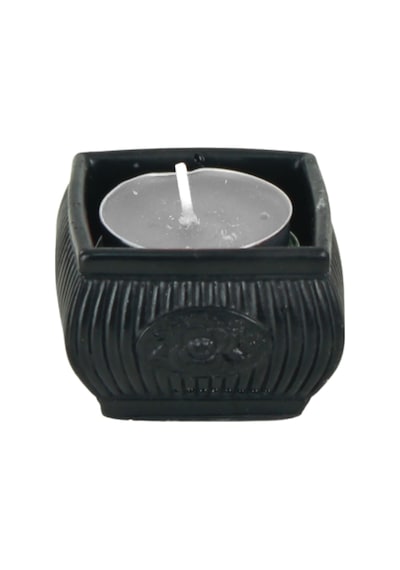 Eskitme Mumluk Şamdan Tealight Mum Uyumlu Mini Çizgili Çiçekli Model - Siyah