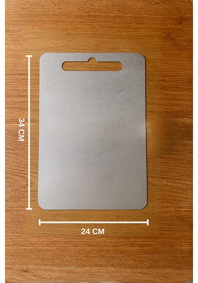 Paslanmaz Çelik Kesme Tahtası 34 X 24 Cm Hijyenik Ve Dayanıklı Kesim Yüzeyi Gri