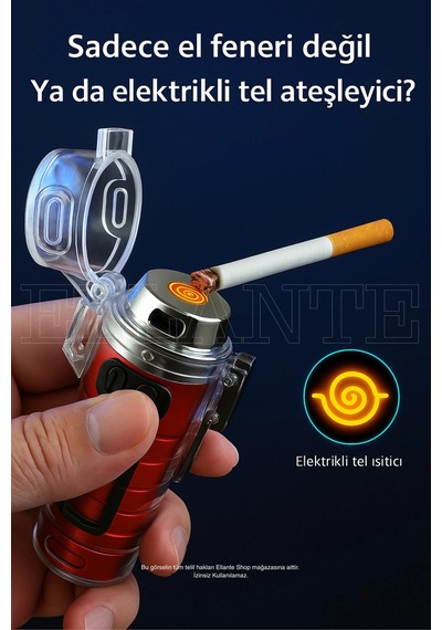 Çok Fonksiyonlu Şarjlı Led El Feneri & Rüzgar Geçirmez Elektrikli Çakmak Çok Renkli