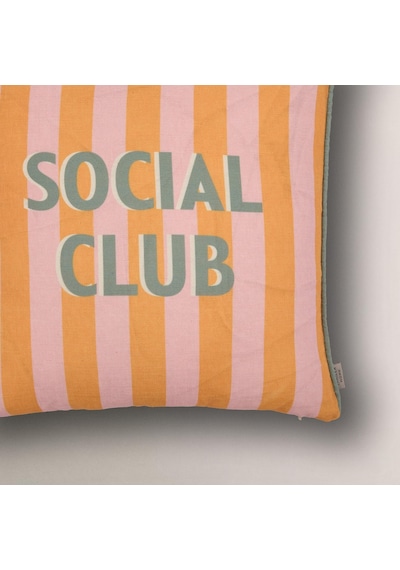 Social Club Baskılı Çizgili Kırlent Kılıfı Turuncu