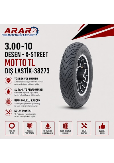 3.00-10 Desen - X-street Motto Tl Dış Lastik-38273