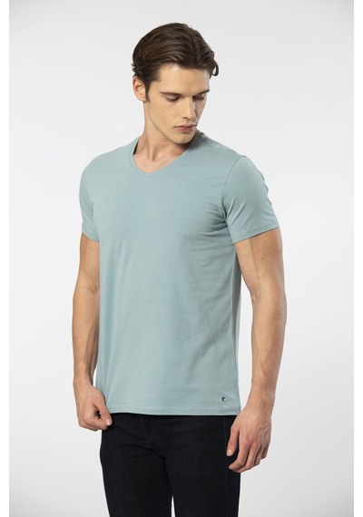 Cacharel Erkek V Yaka Likralı T-shirt 1332/yeşil1 Yeşil