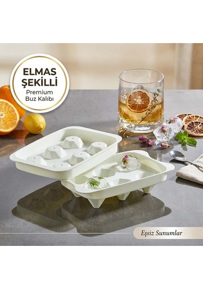 6 Göz Elmas Buzluk, Elmas Şekilli Kapaklı Buzluk Buz Kutusu Buz Kalıbı Krem