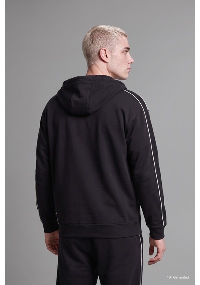 Defacto Boxy Fit Şerit Detaylı Kapüşonlu Fermuarlı Basic Sweatshirt Hırka H4428ax26aubk81 Siyah-bk81