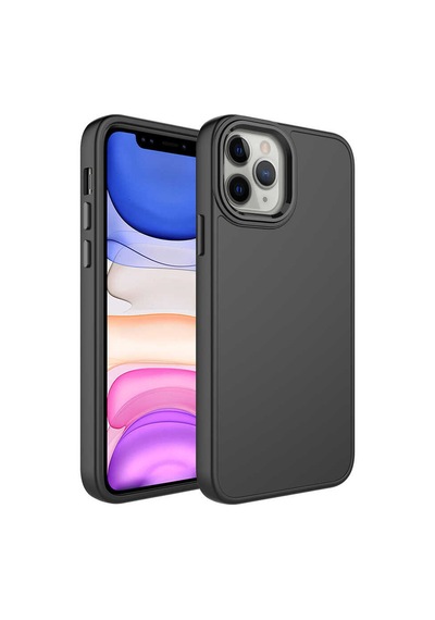 Apple Uyumlu iPhone 12 Pro Max Metal Çerçeve Ve Buton Tasarımlı Silikon Tchs Luna Kılıf-siyah Siyah