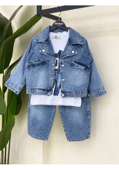 Kokoş Bebe Erkek Çocuk Kot Ceketli 3 Lü Takım Baskılı Tişört Bol Paça Pantolon - 4/12 Yaş - 31948 Mavi Kokoş Bebe Erkek Çocuk Kot Ceketli 3 Lü Takım Baskılı Tişört Bol Paça Pantolon - 4/12 Yaş - 31948 Mavi