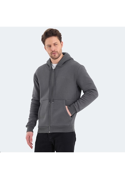 Slazenger VONDA Erkek Fermuarlı Kapüşonlu Cepli Koyu Gri Sweatshirt