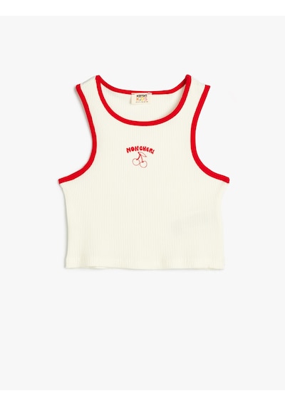 Koton Crop Atlet Kiraz Baskılı Bisiklet Yaka Pamuklu Beyaz 4skg30149ak Beyaz