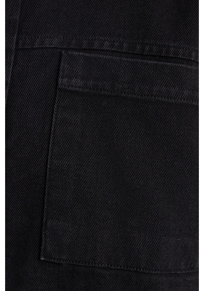 Tudors Regular Fit Rahat Kesim Cepli Denim Düğmeli Yaka Siyah Kot Gömlek-34849 Siyah