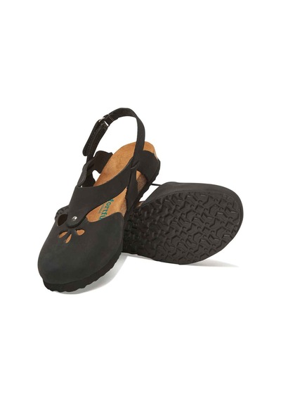 Comfortfusse Megan - Kadın Ortopedik Hakiki Deri Sandalet Siyah Nubuk Deri