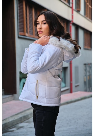 Barbora Günlük Kürklü Şişme Kadın Mont 807beyaz4 001