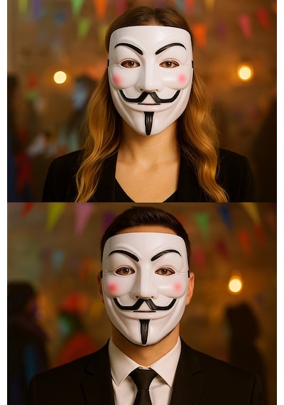 Cadılar Bayramı Vendetta Maske Ve Siyah Yakalı Pelerin 120 Cm Kostüm Seti Parti Aksesuarı Çok Renkli