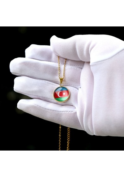 Azerbaycan Bayrağı Altın Kaplama Paslanmaz Çelik Mini Kolye İnce Zincir