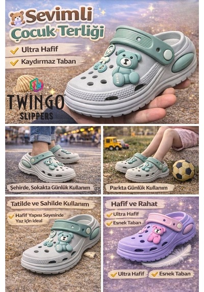 Twingo Çocuk Emojili Cross Ortopedik Günlük Terlik Unisex Gri