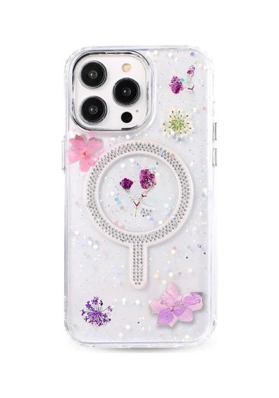 İphone 14 Pro Max Uyumlu Flower Magsafeli Yeni Tasarım Kılıf - Mor
