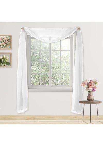 Elegant Comfort 139,7 X 548,6 Cm Düz Perde Şeffaf Vual Eşarp, Beyaz Çok Renkli