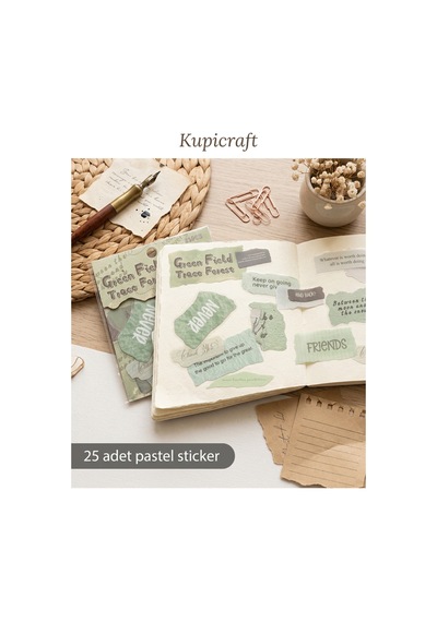 25 Adet Pastel Sticker Green Field - 927320814 Diğer