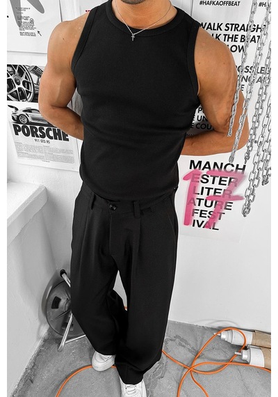 Siyah Cozy Basic Tank Top Likralı Premium Fitilli Atlet Siyah