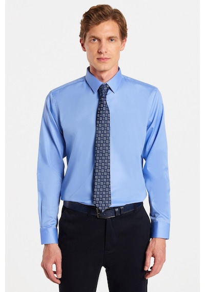 Tudors Erkek Slim Fit Non-ıron Pamuklu Doğa Dostu Ekoteks Belgeli Ütü Gerektirmez Mavi Gömlek-32994 Mavi
