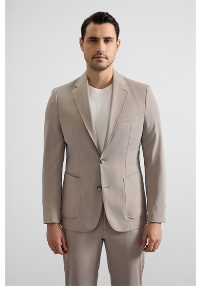 Süvari Sütlü Kahve Slim Mono Yaka Düz Torba Cep 6 Drop Takım Elbise Tk1006900381-kh1 Sütlü Kahverengi