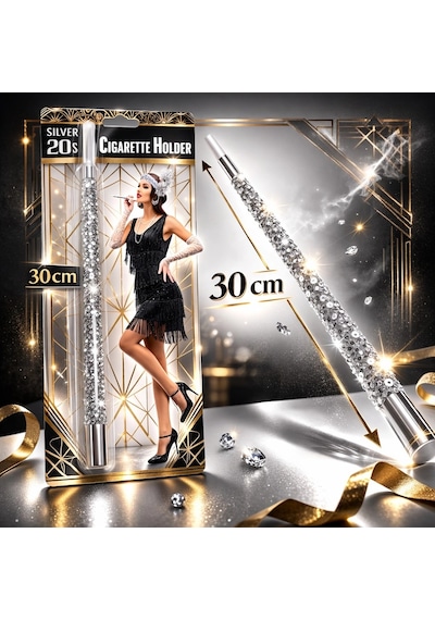 30 Cm Gümüş Payetli Sigara Tutacağı 1920 Ler Gatsby Parti Aksesuarı