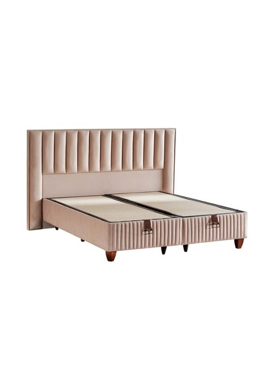Hades Lüks Baza Ve Başlık Seti 150x200 Cm Çift Kişilik Baza Ve Başlık Takımı Krem Özel Kumaş