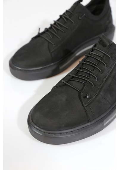 Dgn 1590 Erkek Düz Taban Yanlari Bağcikli Sneaker Ayakkabi Siyah Nubuk Siyah