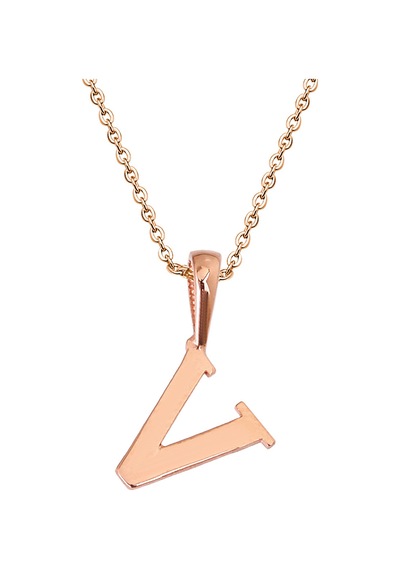 Kuyumcudukkani Zincirli Rose Altın Renk "v" Harfli Kolye Rose Gold