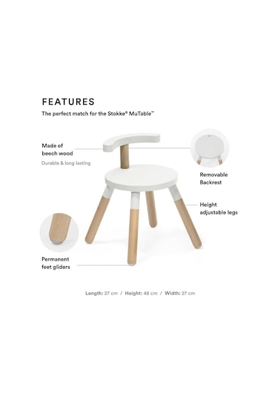 Stokke Mutable Chair White Ayarlanabilir Yükseklikli Hafif Ve Güvenli Çocuk Sandalyesi Aksesuarlar Beyaz