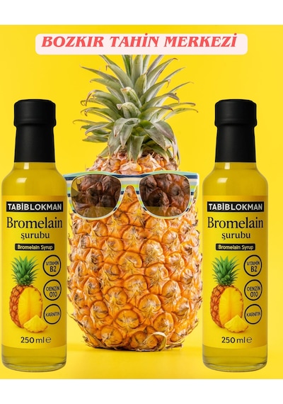 Bozkır Yöresel Bromelain Ananas İçeren  Şurubu 250 Ml X 2 Adet Koenzim Q10 Ve L-karnitin