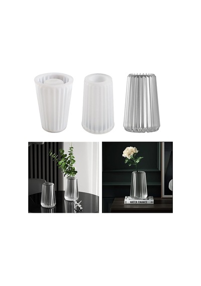 Epoksi Silikon Kalıp Çizgili Geniş Vazo Kalıbı Beton Taş Tozu Vazo Mum Kalıbı 10.5x15.2 Cm