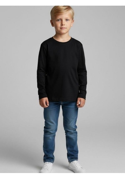 Zekids Erkek Çocuk Pamuklu Uzun Kol Basic T-shirt-16713 SIYAH