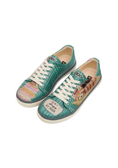 Kadın Vegan Deri Yeşil Sneakers - You Are A Sleepy Red Panda Tasarım Çok Renkli