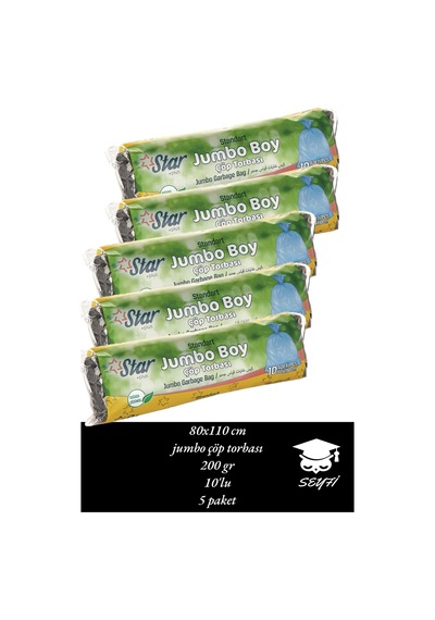 80x110 Cm Jumbo Çöp Torbası 200 Gr 10'lu 5 Paket