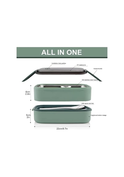 Vagonlife Beslenme Kutusu İki Katlı - Paslanmaz Çelik - 1400ml Kaşık Ve Çatal Lunch Box Lacivert Genel