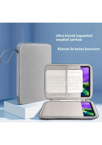 Bölmeli Tablet Ve Notebook İçin Dayanıklı Koruma Kılıfı Taşınabilir Çanta GRİ