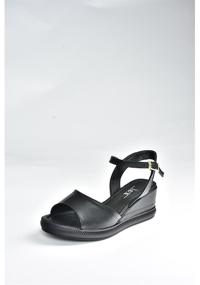 Fox Shoes Siyah Kadın Dolgu Topuklu Ayakkabı K674605409 Siyah-suni Deri
