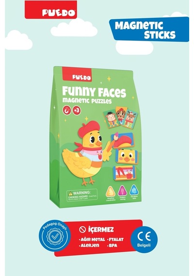 Puedo Funny Faces Manyetik Puzzle 24 Parça 8 Hayvan Eva Eğitici Oyuncak 3+ Yaş