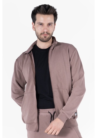 Owl 9150 Diagonel Fermuarlı Sweatshirt Vizon
